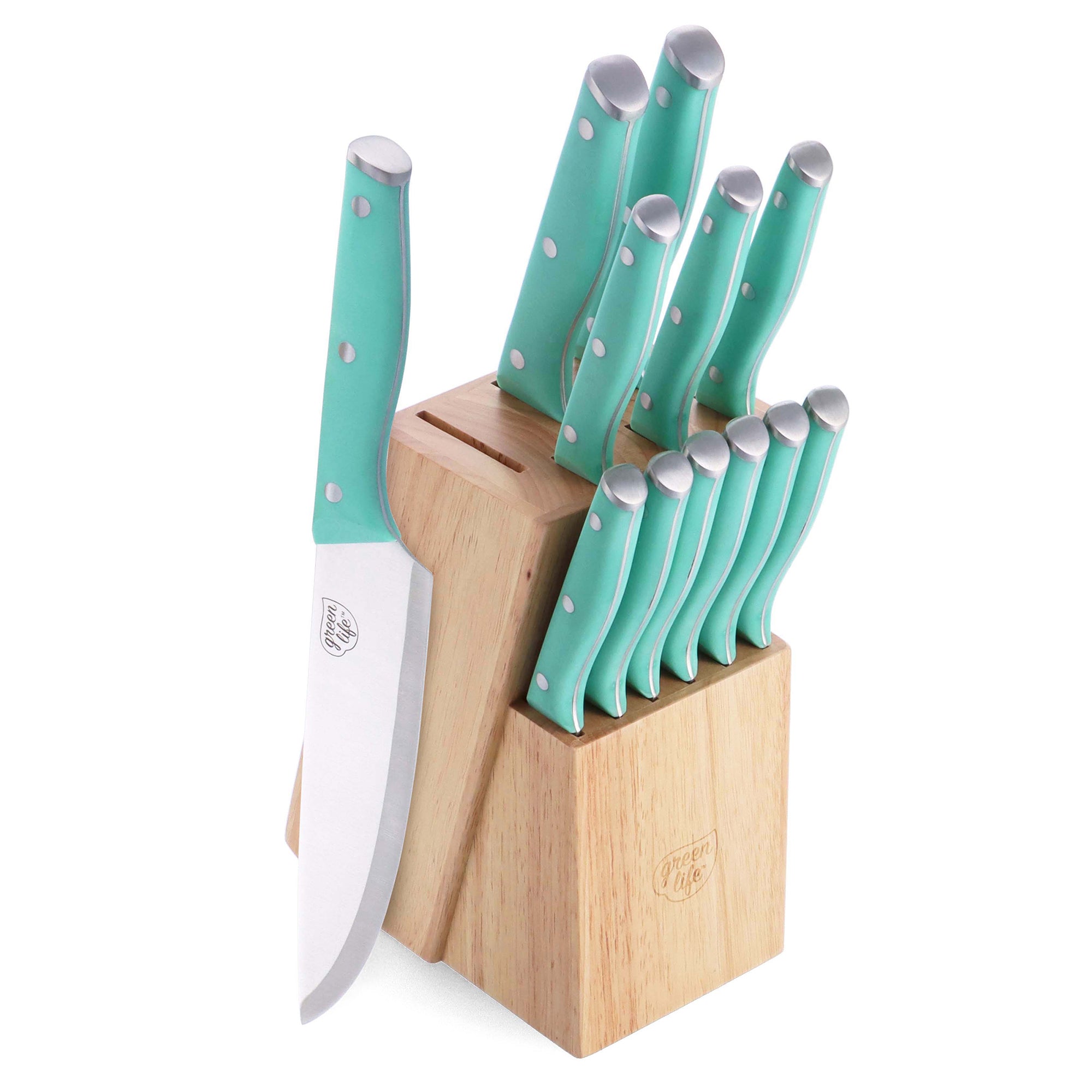 GreenLife Stainless Steel 13-Piece Knife Block Cutlery Set | Turquoise