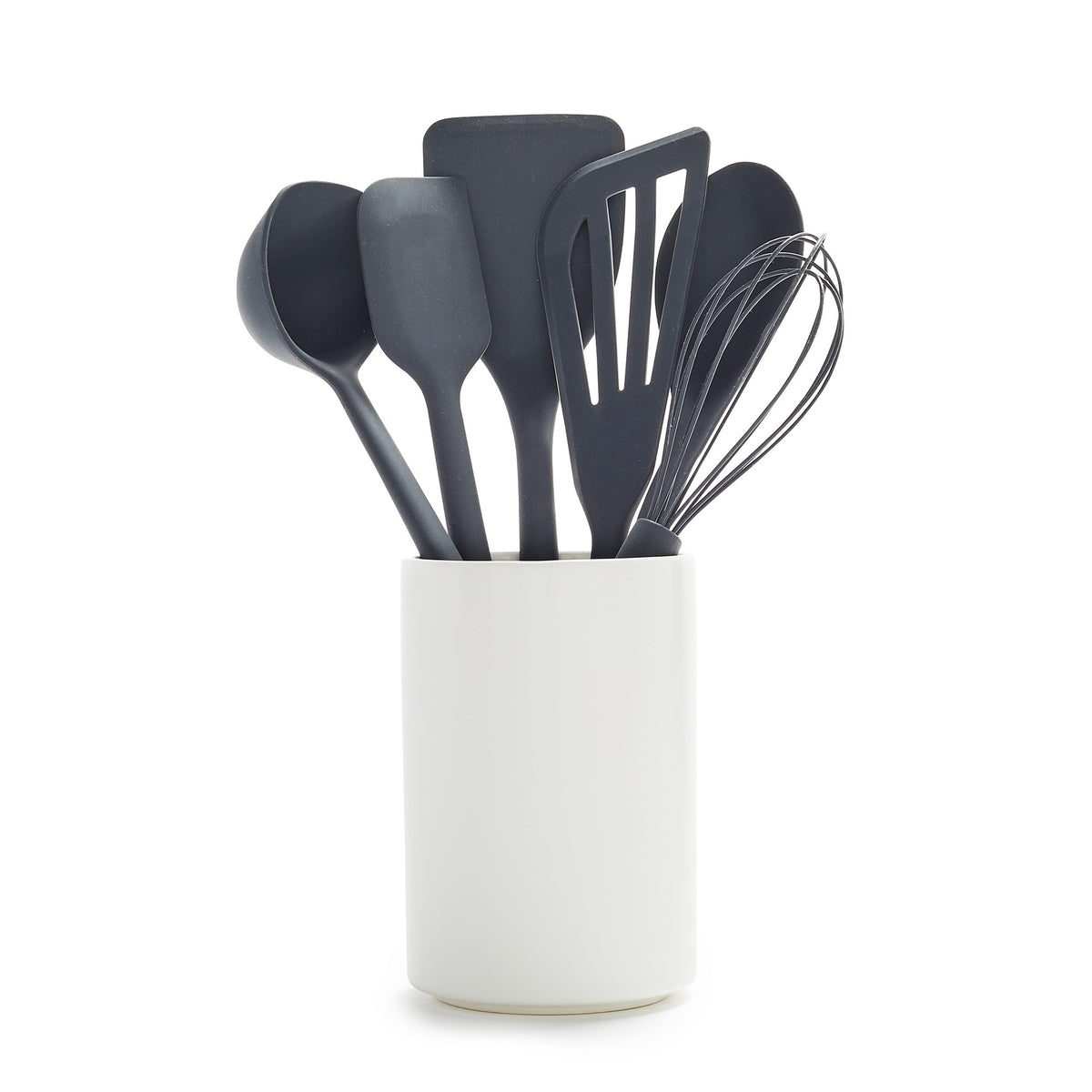 Platinum Silicone 7-Piece Utensil and Crock Set | Gray