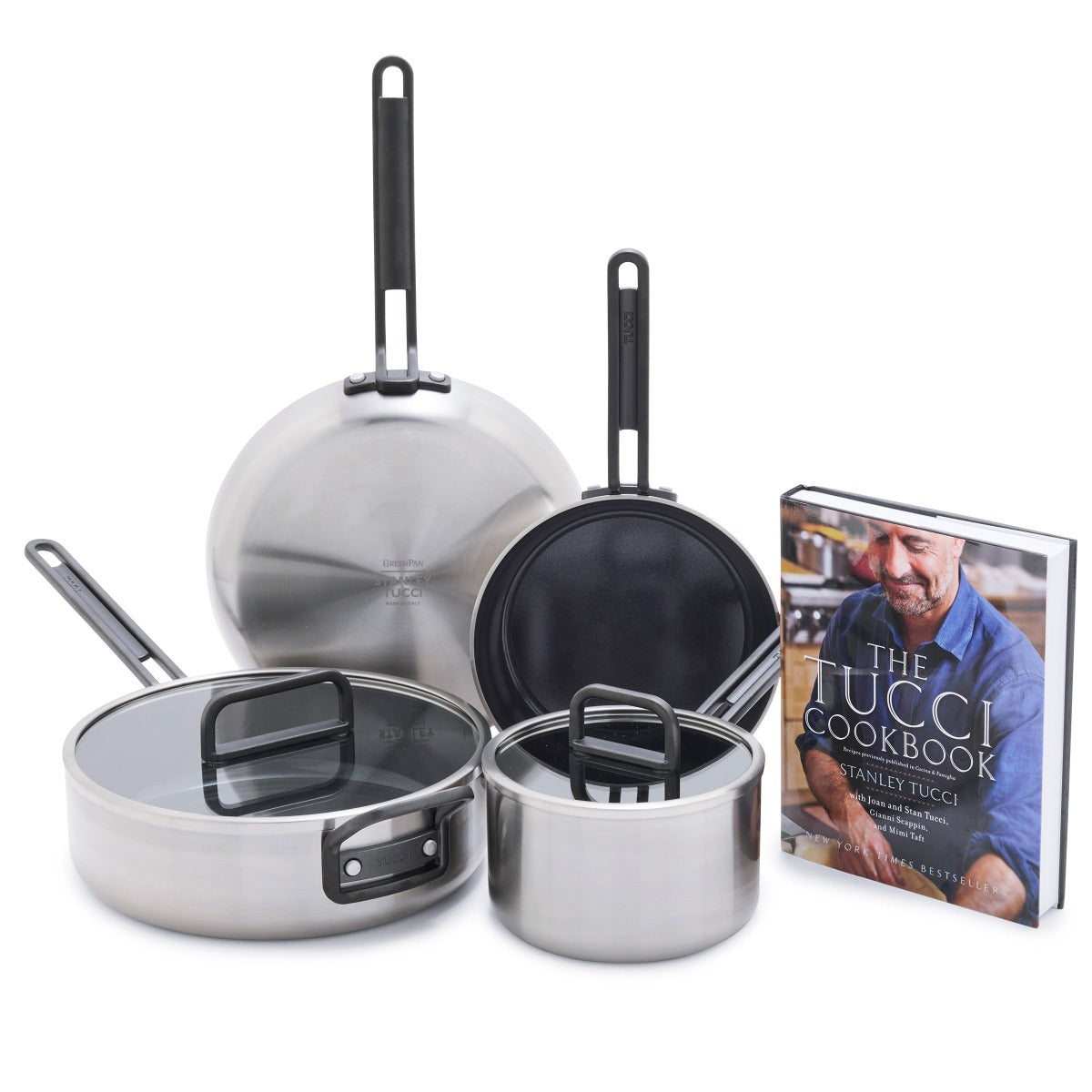 Stanley Tucci Stainless Steel Ceramic Nonstick 6-Piece Cookware Set with The Tucci Cookbook