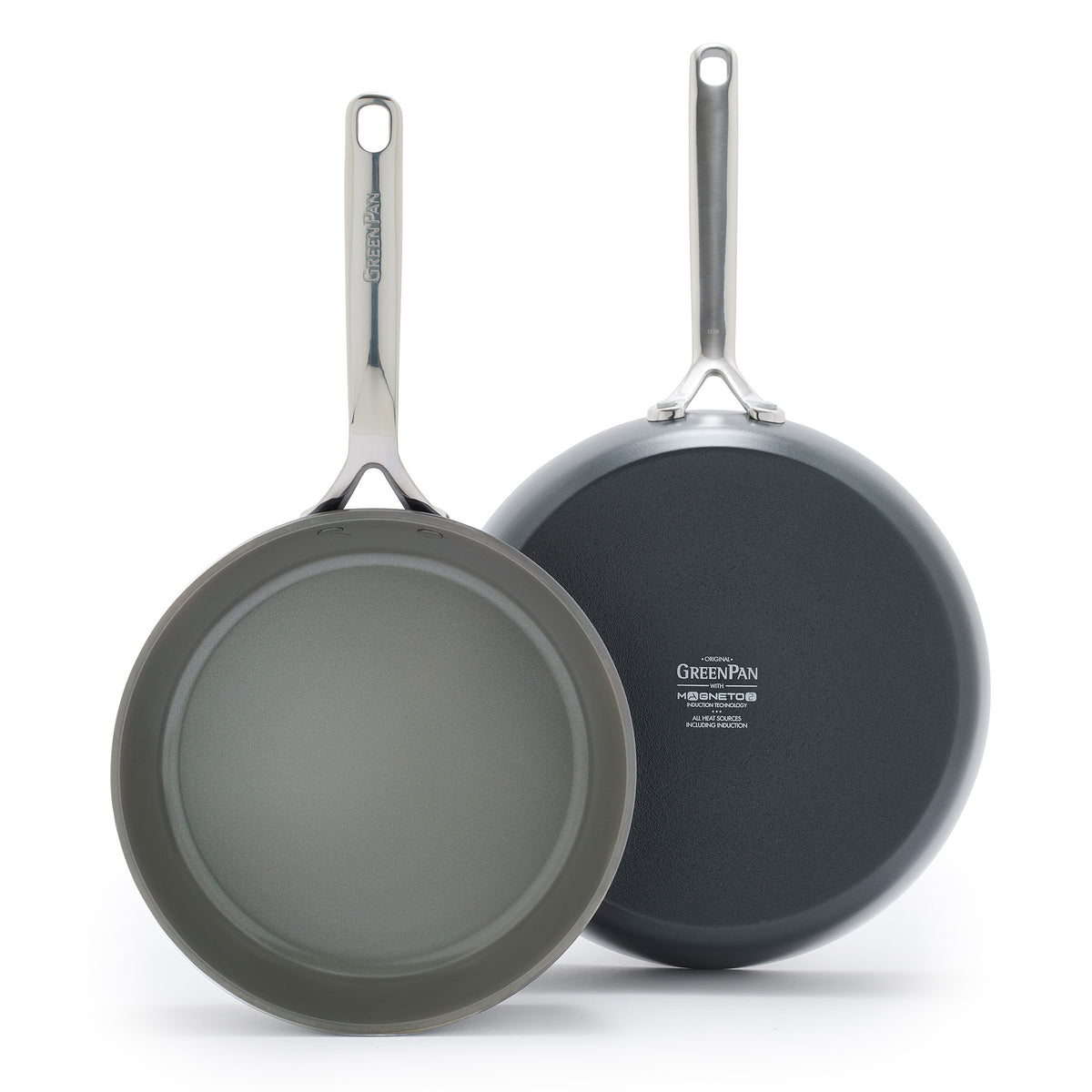 GP5 Colors Ceramic Nonstick 9.5 and 11 Frypan Set with Mirror Handles | Slate