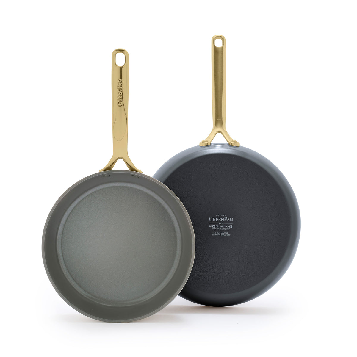 GP5 Colors Ceramic Nonstick 9.5 and 11 Frypan Set with Champagne Handles | Slate