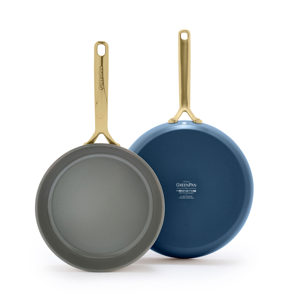 GP5 Colors Ceramic Nonstick 9.5 and 11 Frypan Set with Champagne Handles | Marine Blue