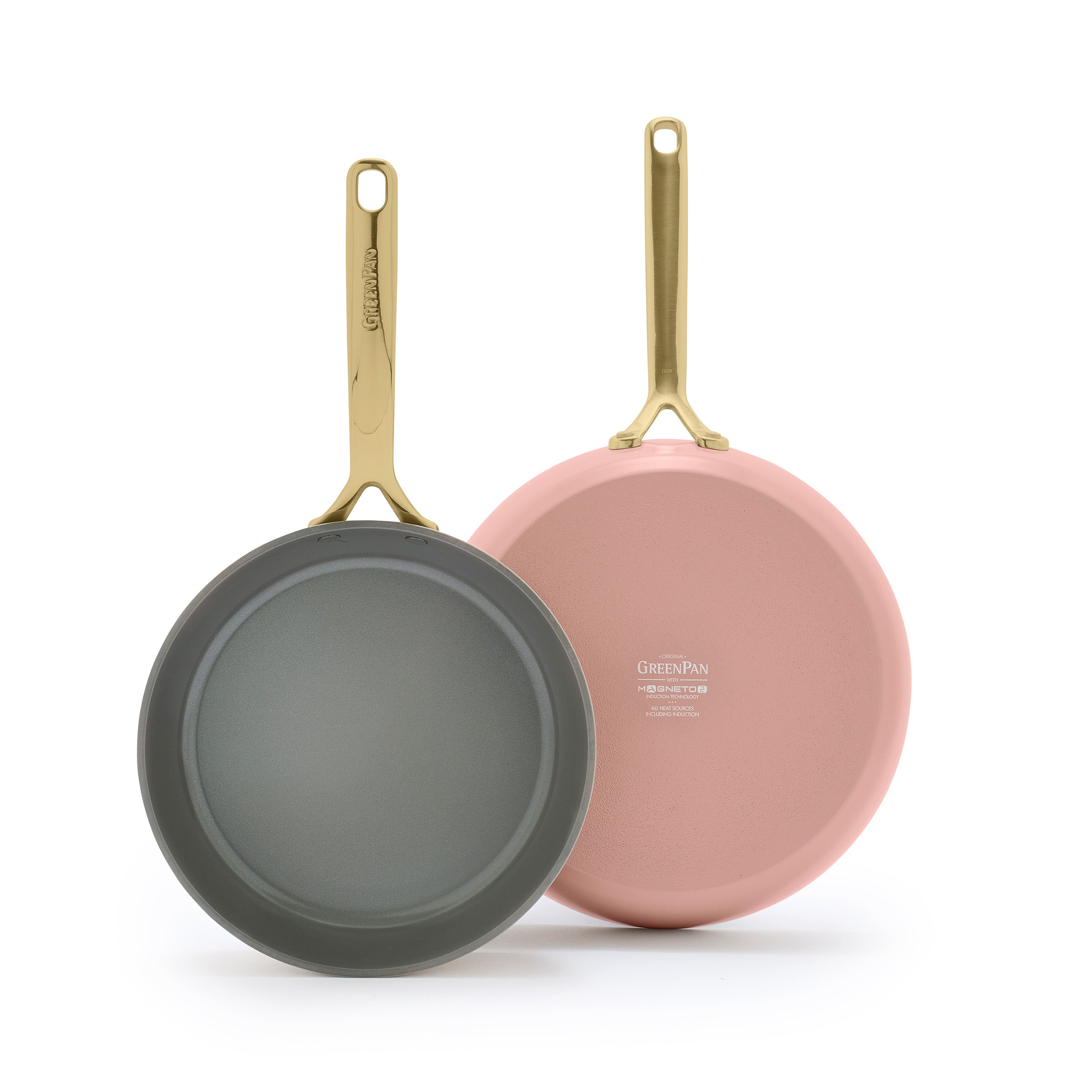 GP5 Colors Ceramic Nonstick 9.5 and 11 Frypan Set with Champagne Handles | Dusty Rose