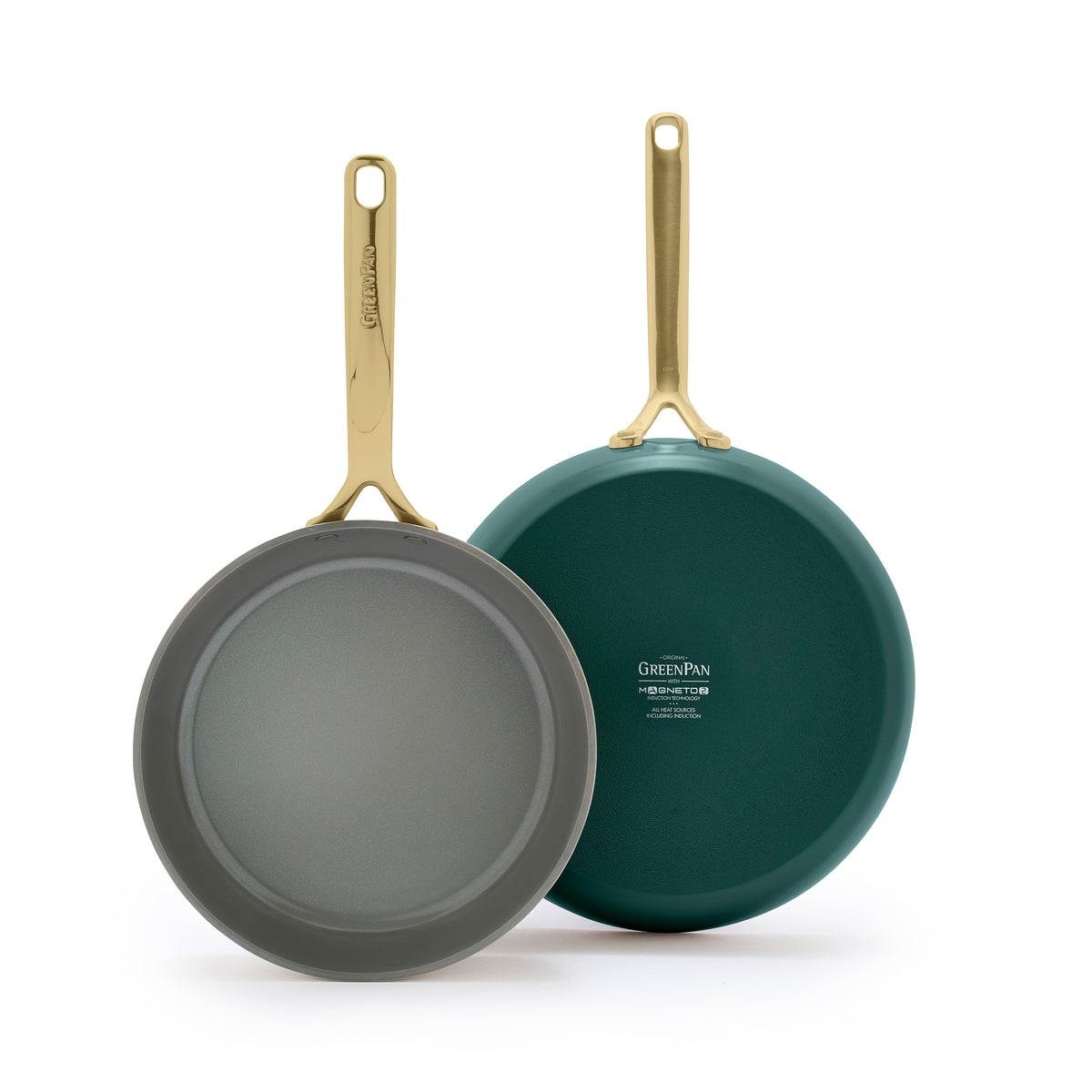 GP5 Colors Ceramic Nonstick 9.5 and 11 Frypan Set with Champagne Handles | Rain Forest Green
